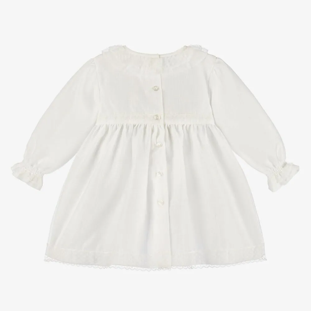 Artesanía Granlei Gifts*Baby Girls Ivory Organza & Lace Dress