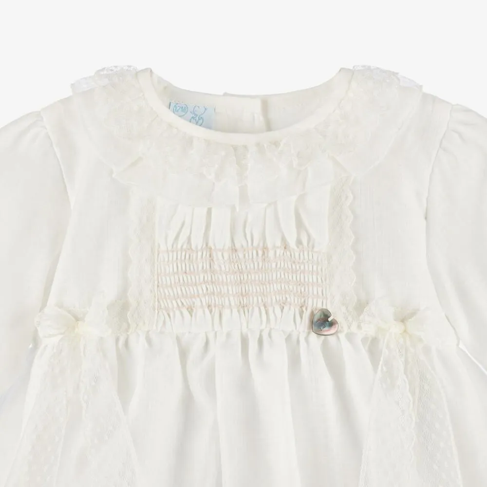 Artesanía Granlei Gifts*Baby Girls Ivory Organza & Lace Dress