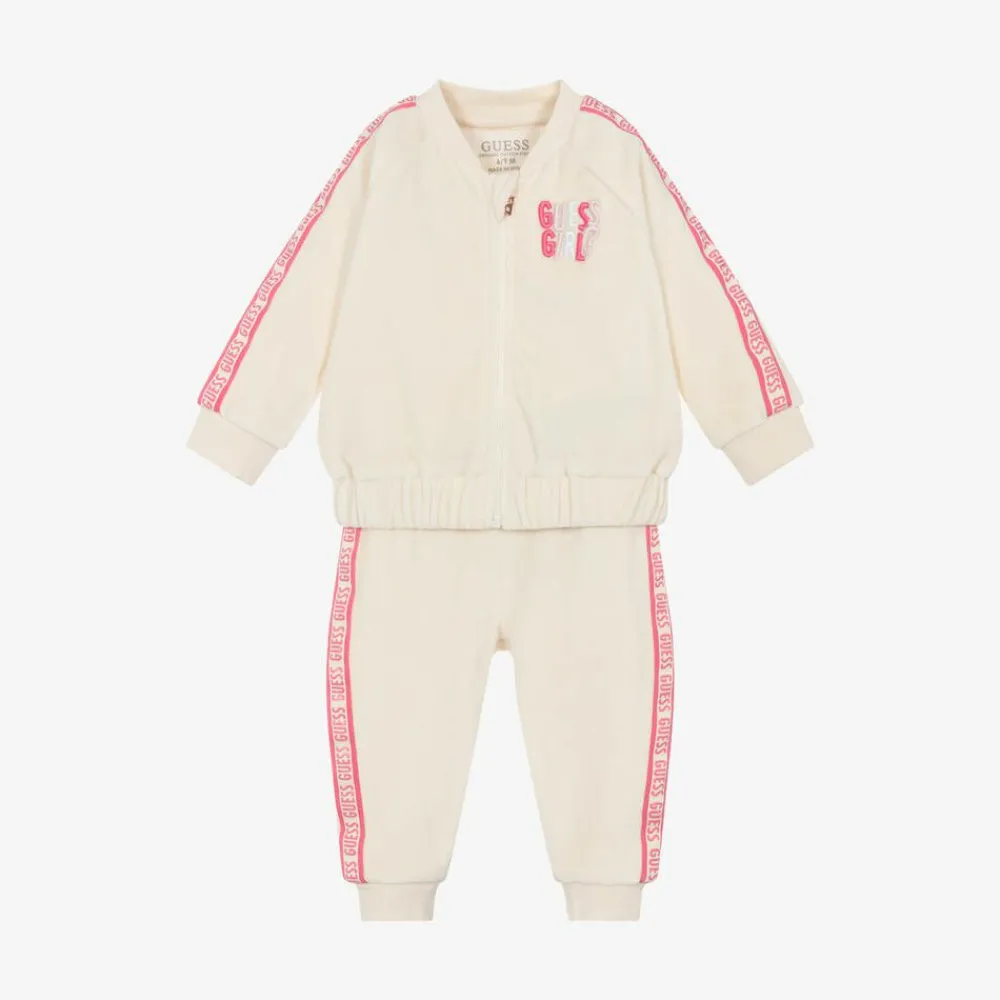 Guess Tracksuits|Tracksuits*Baby Girls Ivory Velour Tracksuit