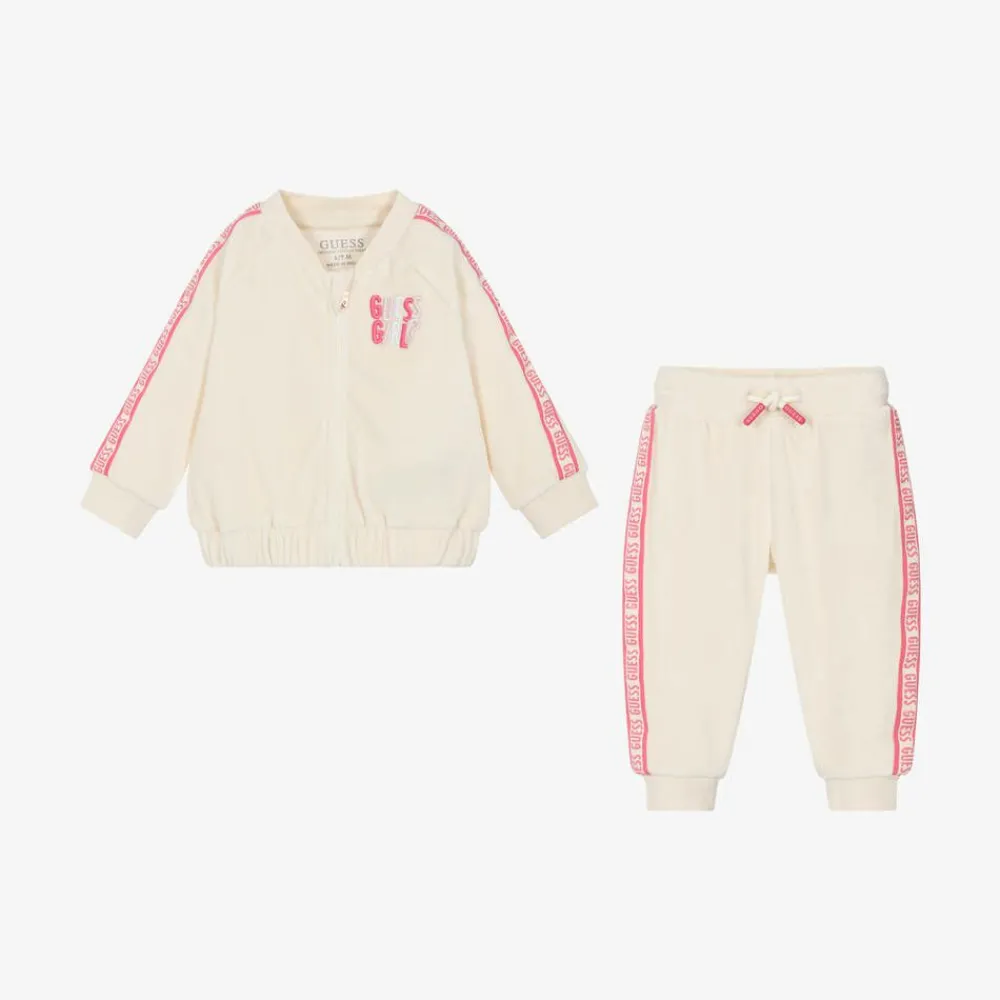 Guess Tracksuits|Tracksuits*Baby Girls Ivory Velour Tracksuit
