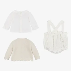 Mayoral Newborn Outfit Sets*Baby Girls Ivory Velvet Dot Shorts Set