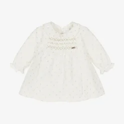 Mayoral Newborn Dresses*Baby Girls Ivory Velvet Polka Dot Dress