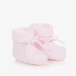 Paz Rodríguez Booties|Booties*Baby Girls Pale Pink Cotton Knit Booties