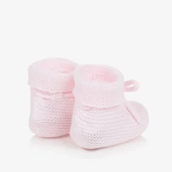 Paz Rodríguez Booties|Booties*Baby Girls Pale Pink Cotton Knit Booties