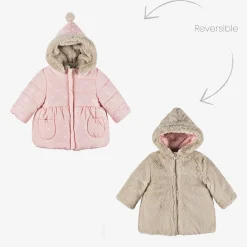 Mayoral Coats & Jackets*Baby Girls Pink & Beige Reversible Coat
