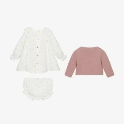 Paloma de la O Dresses*Baby Girls Pink & Ivory Bird Print Cotton Dress Set