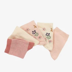 Petit Bateau Socks|Socks*Baby Girls Pink & Ivory Cotton Socks (5 Pack)