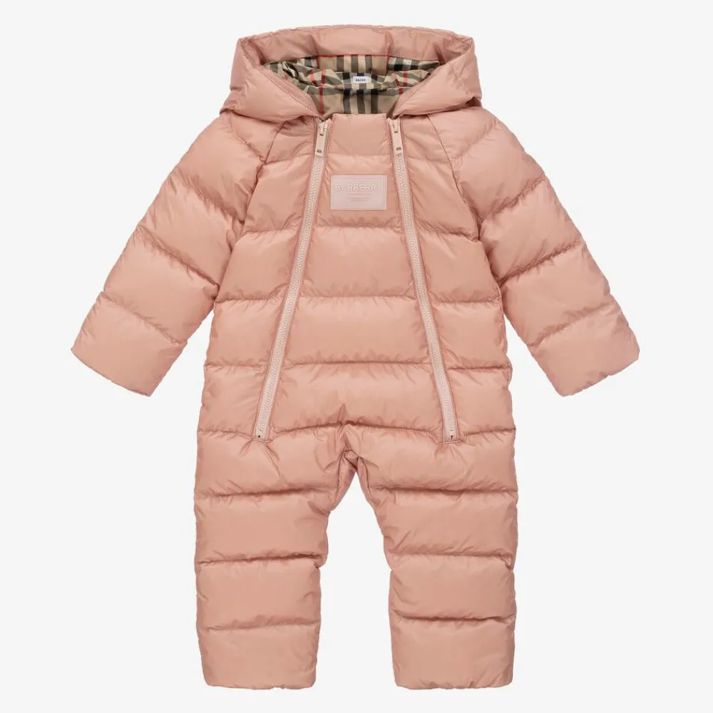 Burberry Snowwear|Snowwear*Baby Girls Pink & Vintage Check Snowsuit