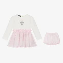 Versace Dresses*Baby Girls Pink & White Cotton Dress