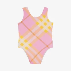 Burberry Swimwear*Baby Girls Pink & Yellow Check Swimsuit