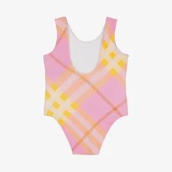 Burberry Swimwear*Baby Girls Pink & Yellow Check Swimsuit