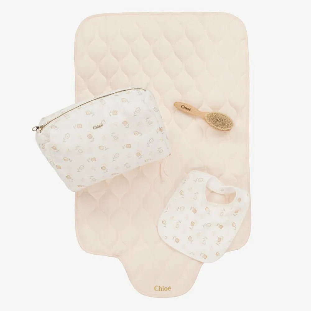 Chloé Nursery Accessories*Baby Girls Pink Cotton Changing Mat Gift Set