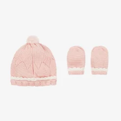 Mayoral Newborn Hats*Baby Girls Pink Cotton Hat & Mittens Set