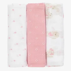 Mayoral Feeding Accessories*Baby Girls Pink Cotton Muslins (3 Pack)