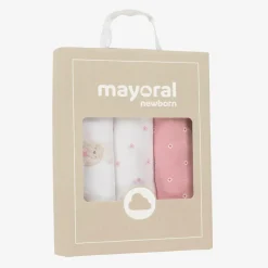 Mayoral Feeding Accessories*Baby Girls Pink Cotton Muslins (3 Pack)