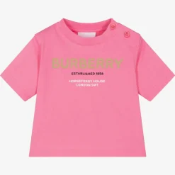 Burberry Tops*Baby Girls Pink Horseferry Cotton T-Shirt BubblegumPink