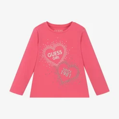 Guess Tops*Baby Girls Pink Logo Heart Cotton Top