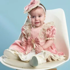 Andreeatex Dresses*Baby Girls Pink Satin Dress Set
