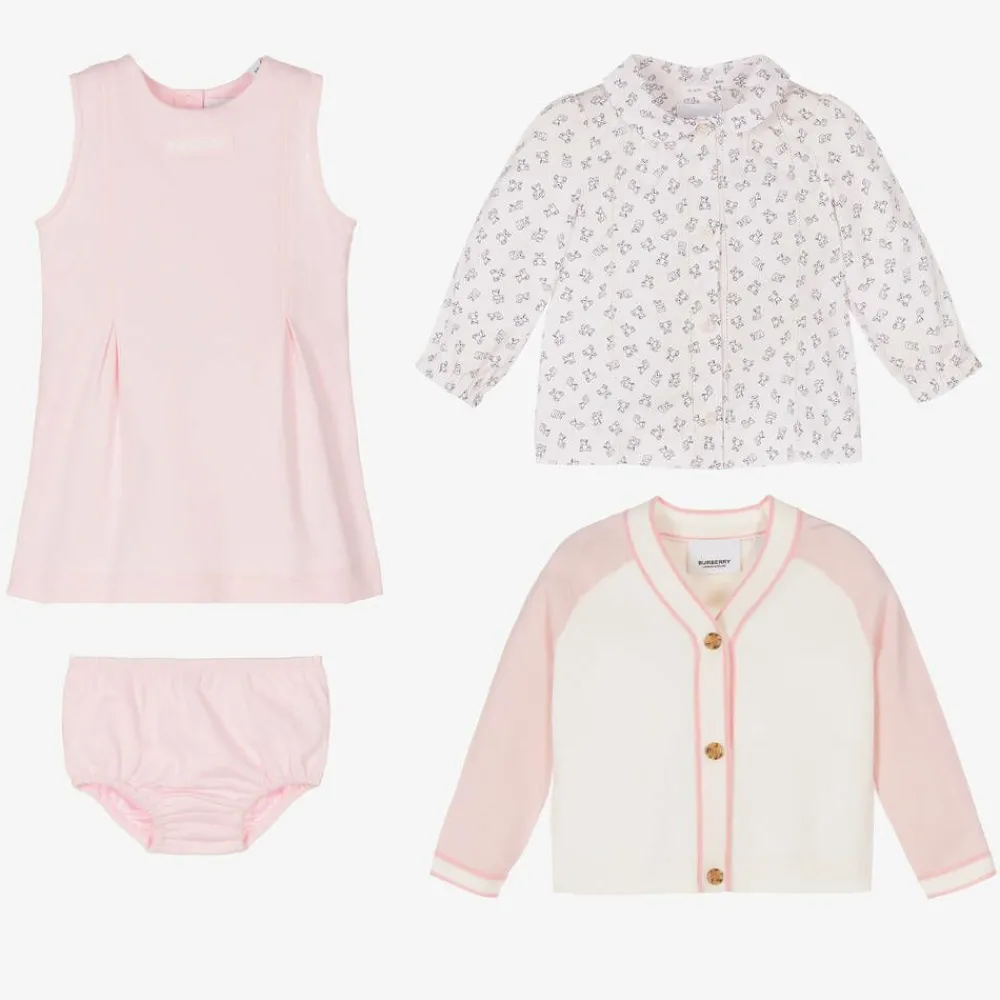 Burberry Gifts*Baby Girls Pink Thomas Bear Dress Gift Set