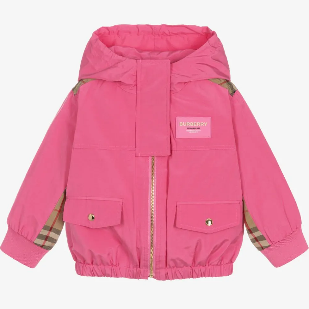 Burberry Coats & Jackets*Baby Girls Pink Vintage Check Hooded Jacket BubblegumPink