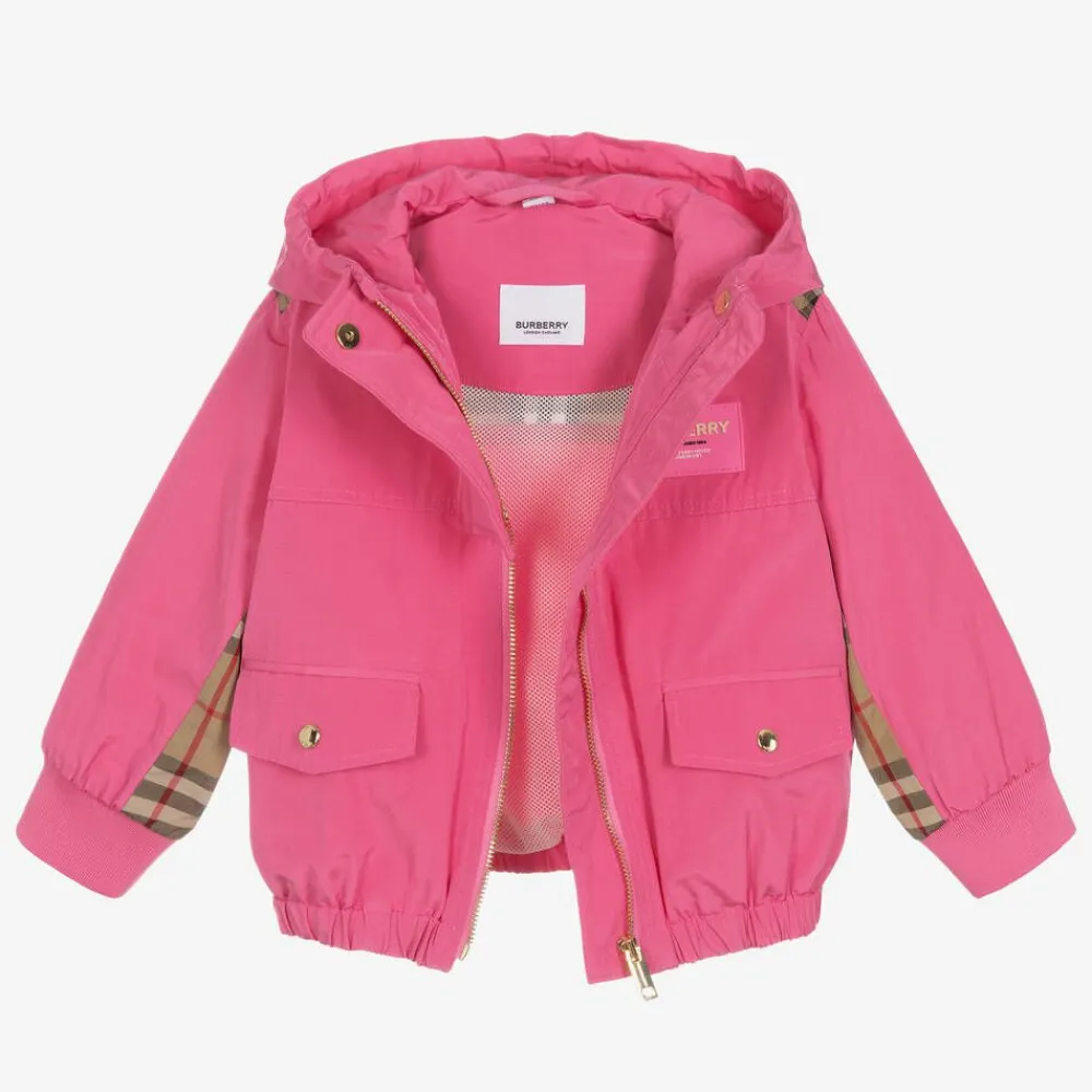 Burberry Coats & Jackets*Baby Girls Pink Vintage Check Hooded Jacket BubblegumPink