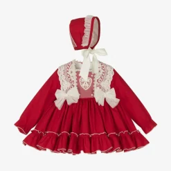 Abuela Tata Dresses|Dresses*Baby Girls Red Cotton & Lace Dress Set