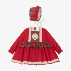 Abuela Tata Dresses*Baby Girls Red Cotton Tartan Dress Set