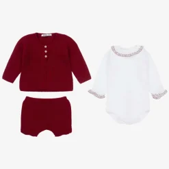 Babidu Outfit Sets*Baby Girls Red Knitted Shorts Set