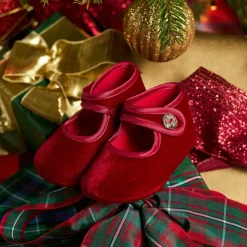 Monnalisa Pre Walkers|Pre Walkers*Baby Girls Red Velvet Pre-Walker Shoes