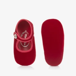 Monnalisa Pre Walkers|Pre Walkers*Baby Girls Red Velvet Pre-Walker Shoes