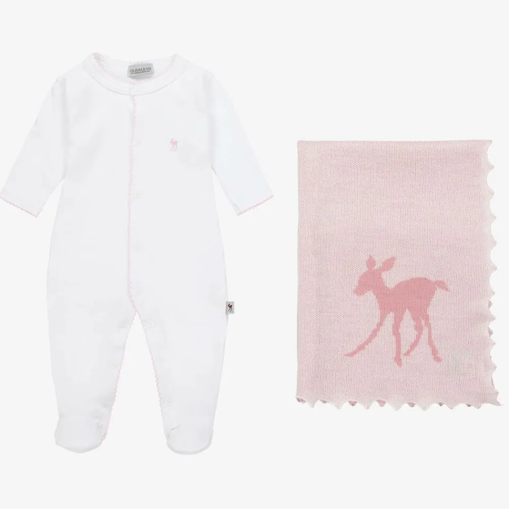 G.H.Hurt amp; Son Gifts|Babysuits*Baby Girls White Cotton & Pink Wool Gift Set