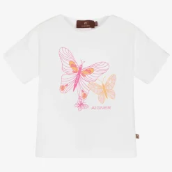 AIGNER Tops*Baby Girls White Cotton Butterfly T-Shirt