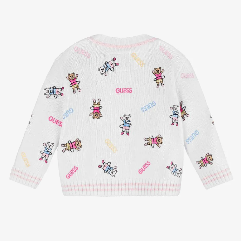 Guess Tops*Baby Girls White Cotton Bear Cardigan