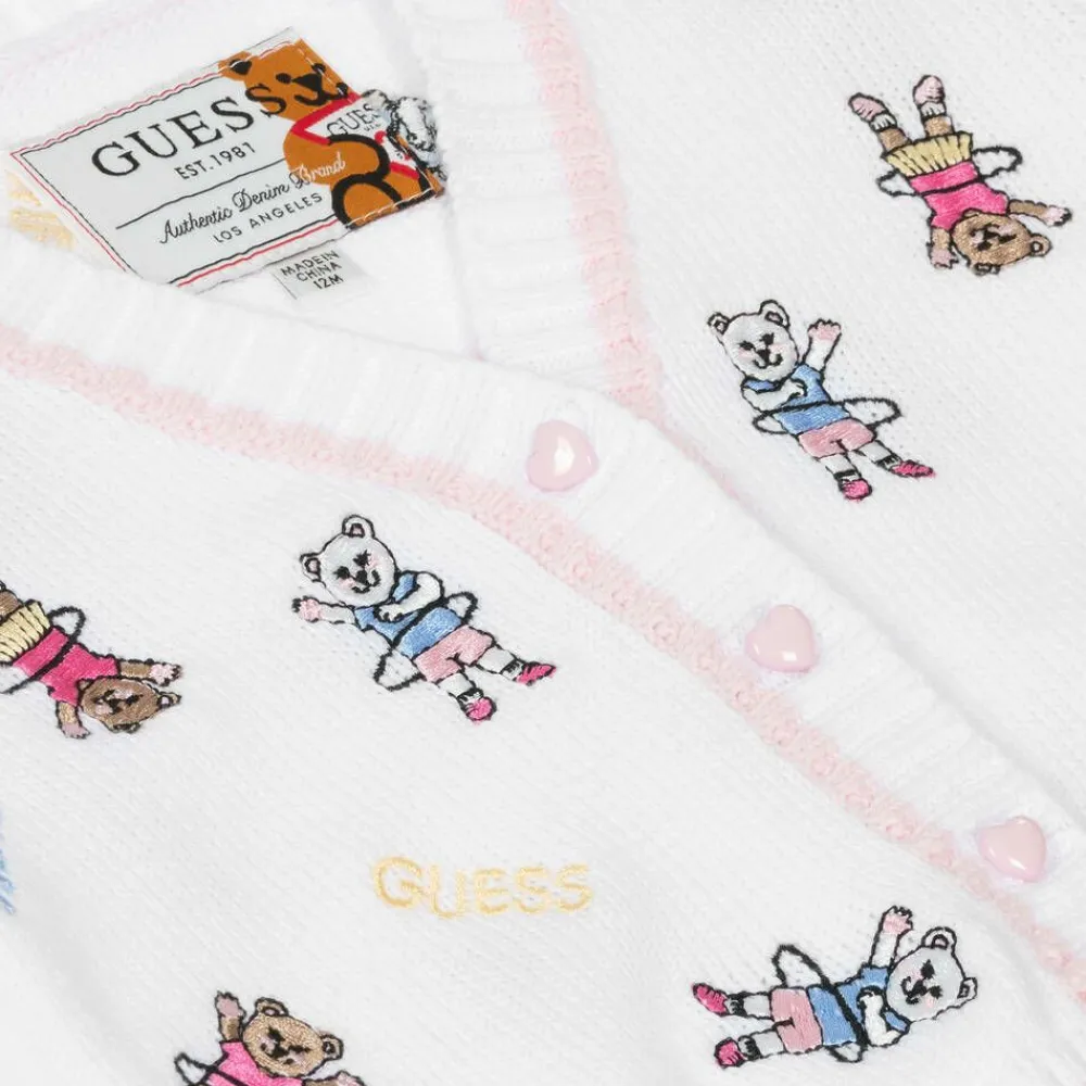 Guess Tops*Baby Girls White Cotton Bear Cardigan
