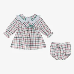Babidu Dresses*Baby Girls White Cotton Checked Dress
