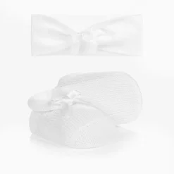 Story Loris Hair Accessories|Hair Accessories*Baby Girls White Headband & Booties Gift Set