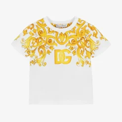 Dolce amp; Gabbana Tops*Baby Girls White Majolica Print Cotton T-Shirt