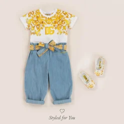 Dolce amp; Gabbana Tops*Baby Girls White Majolica Print Cotton T-Shirt