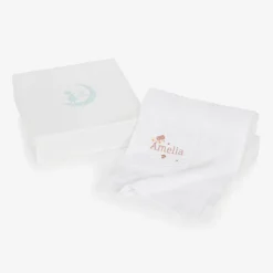 Paint My Dreams Gifts*Baby Girls White Personalised Cotton Blanket (88cm)