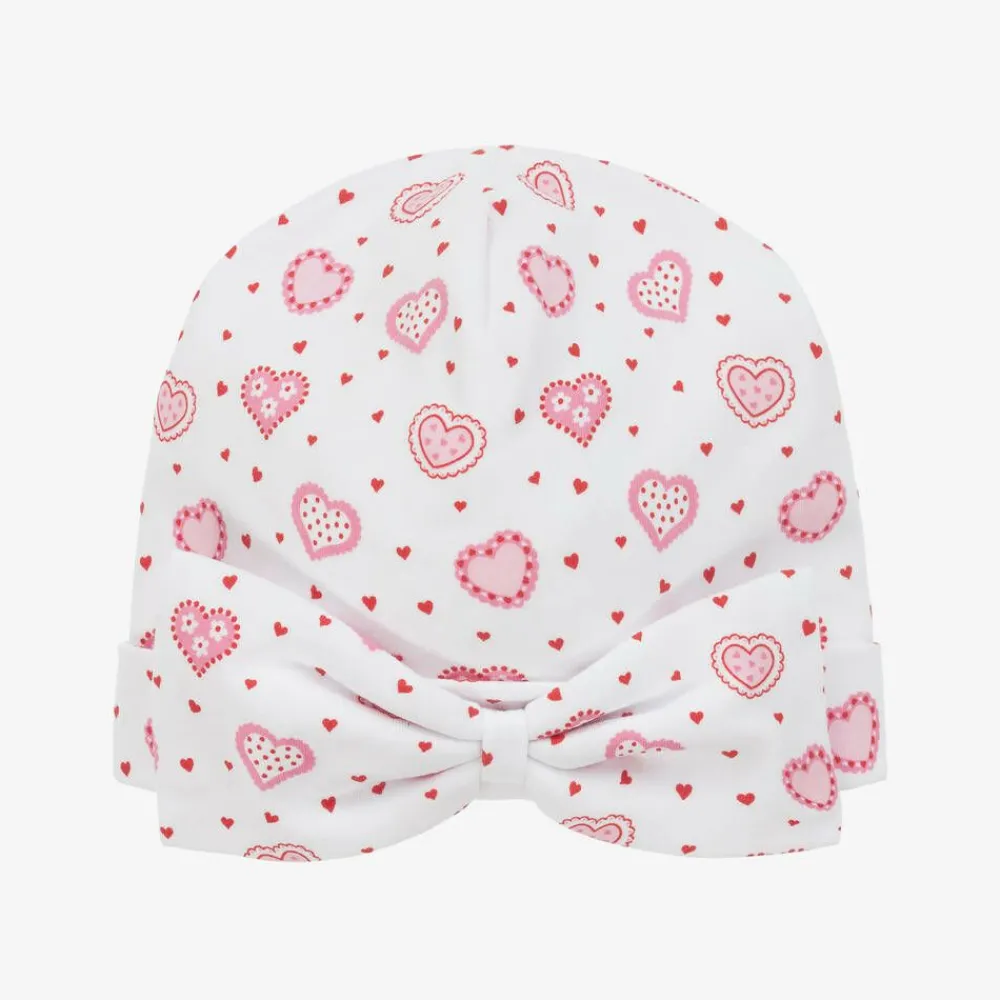 Kissy Kissy Hats|Hats*Baby Girls White Pima Cotton Heartfelt Hearts Hat
