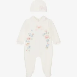 Lapin House Babysuits*Baby Girls White Velour Babysuit Gift Set