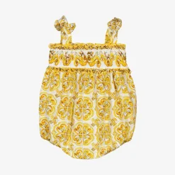 Dolce amp; Gabbana Gifts|Babysuits*Baby Girls Yellow Majolica Print Cotton Shortie
