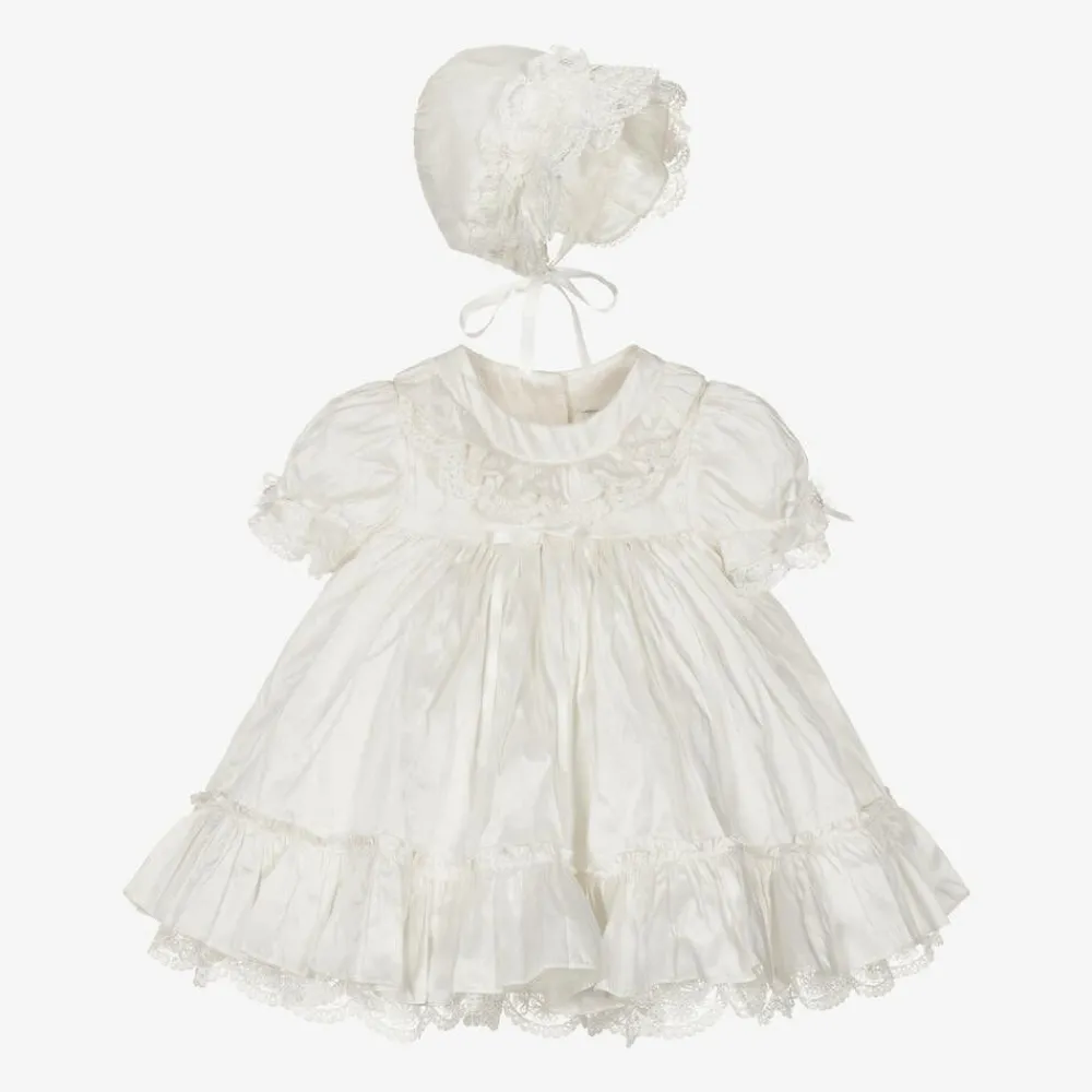 Sarah Louise Dresses*Baby Ivory Silk Dress Set