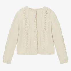 Babidu Tops*Beige Cable Knit Cardigan