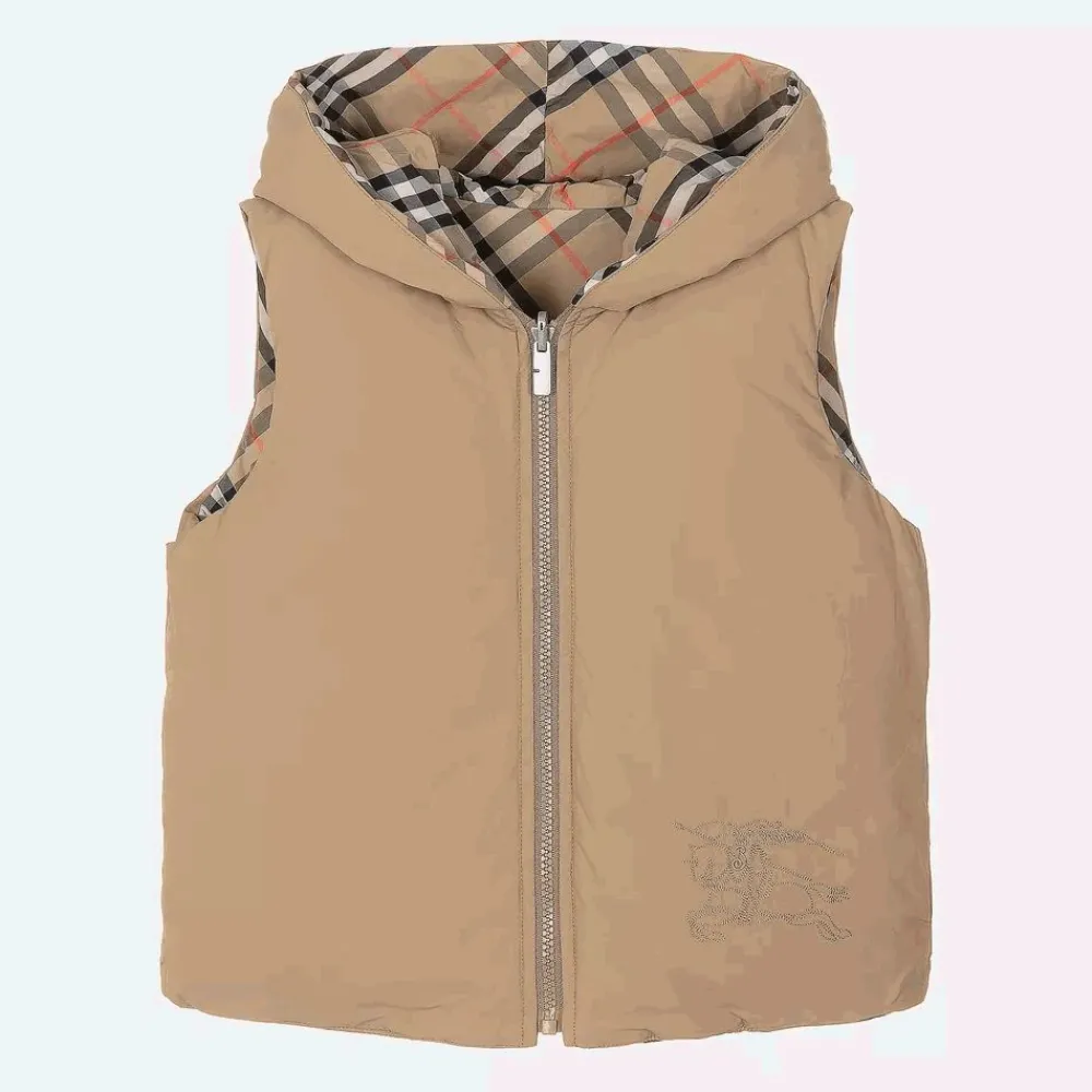 Burberry Coats & Jackets*Beige Check Reversible Down Gilet SandCheck