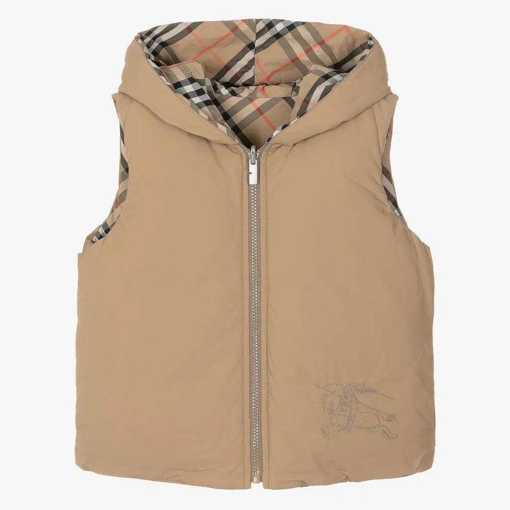 Burberry Coats & Jackets*Beige Check Reversible Down Gilet SandCheck