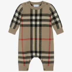 Burberry Gifts|Babysuits*Beige Check Wool & Cashmere Baby Romper