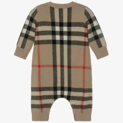 Burberry Gifts|Babysuits*Beige Check Wool & Cashmere Baby Romper