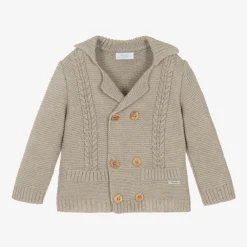 Foque Tops*Beige Cotton & Wool Knitted Cardigan