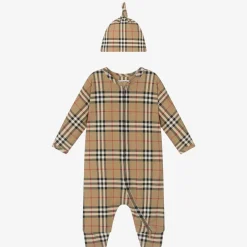 Burberry Gifts|Babysuits*Beige Cotton Babygrow Gift Set